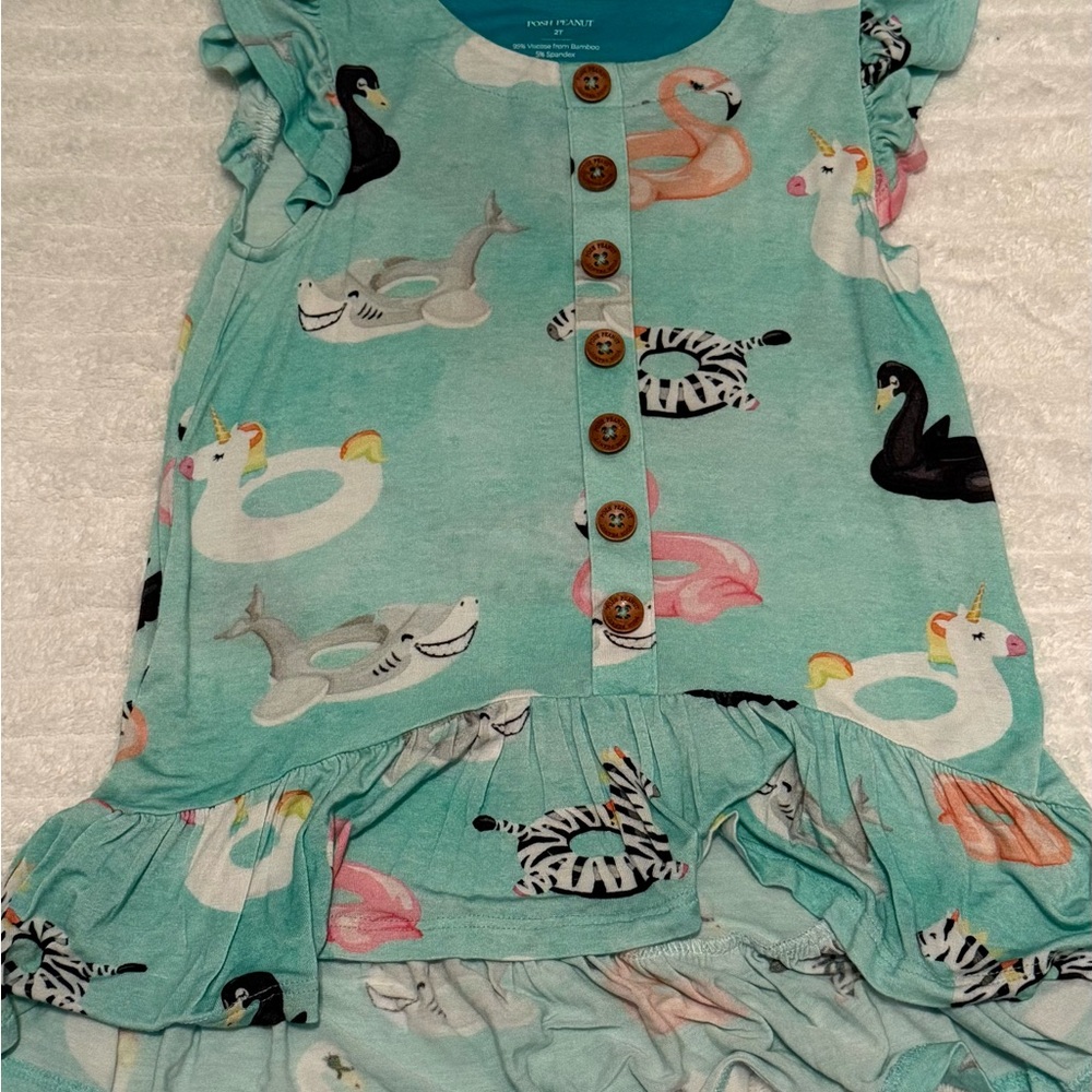 Posh Peanut Teal Pool Dress with Wooden Buttons
